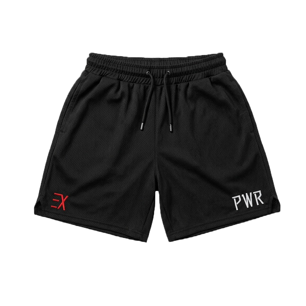 PWR Shorts negros de la colección PWR VOL. 1 Origins de Exception Apparel - Vista frontal

