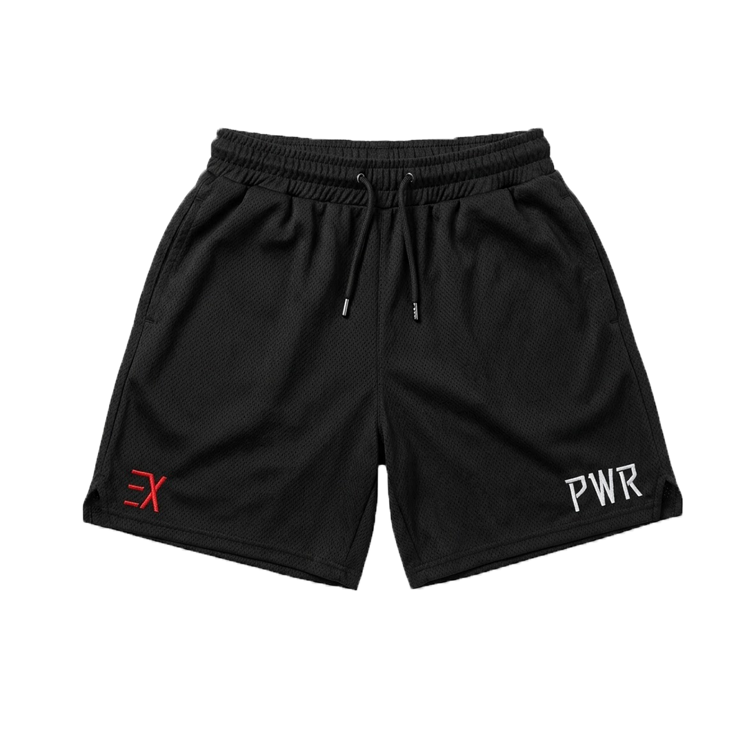 PWR Shorts negros de la colección PWR VOL. 1 Origins de Exception Apparel - Vista frontal

